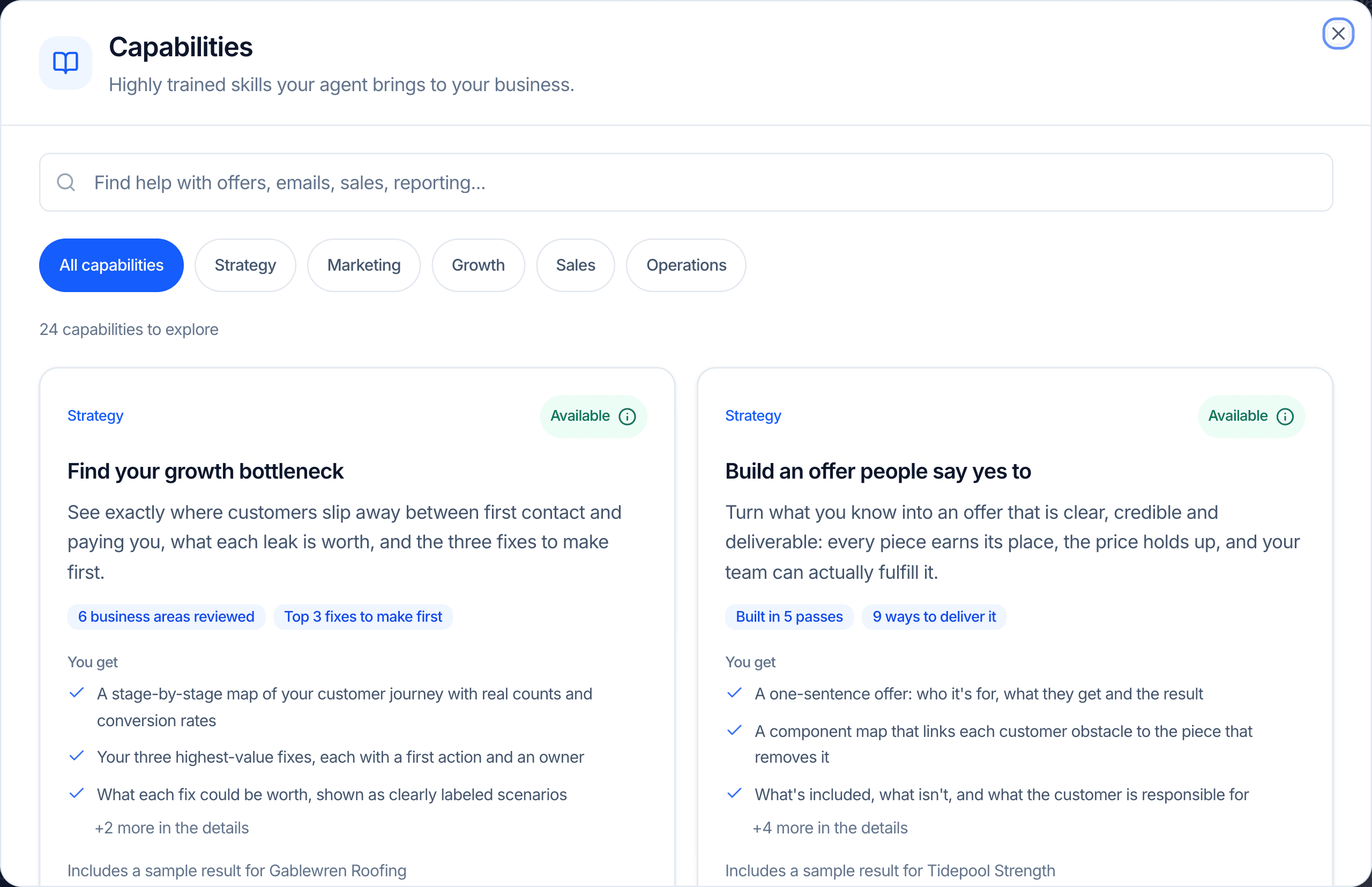 Operator Mode's Capabilities: expert jobs like finding your growth bottleneck and building an offer people say yes to